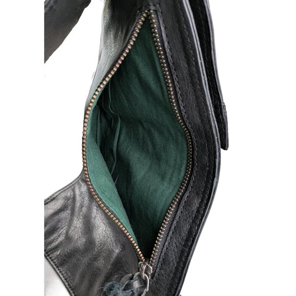 Rock, Paper, Scissors Black Leather Messenger Sling bag Crossbody NWT - Picture 7 of 13